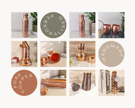 Handmade Pure Copper Bottles | Eco-Friendly Ayurvedic Water Vessels | Personalization Option Available
