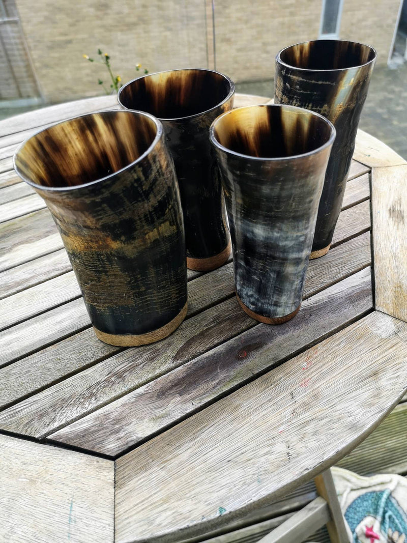 Set Of 4 Small Natural Ox Horn Viking Drinking Mug Cups