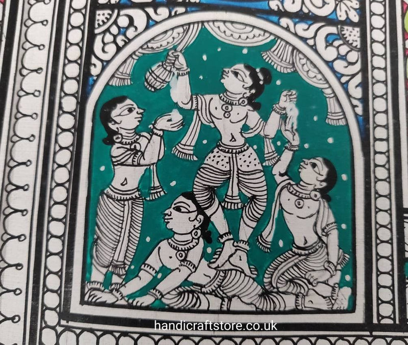 Indian Hand Made Pattachitra Painting on Tussar Silk Cloth Unframed Famous Indian Tradional Art - Krisna Katha