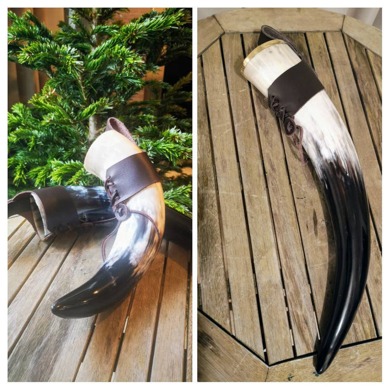 VIKING DRINKING HORN with adjustable Leather strap, Perfect Groomsmen gift