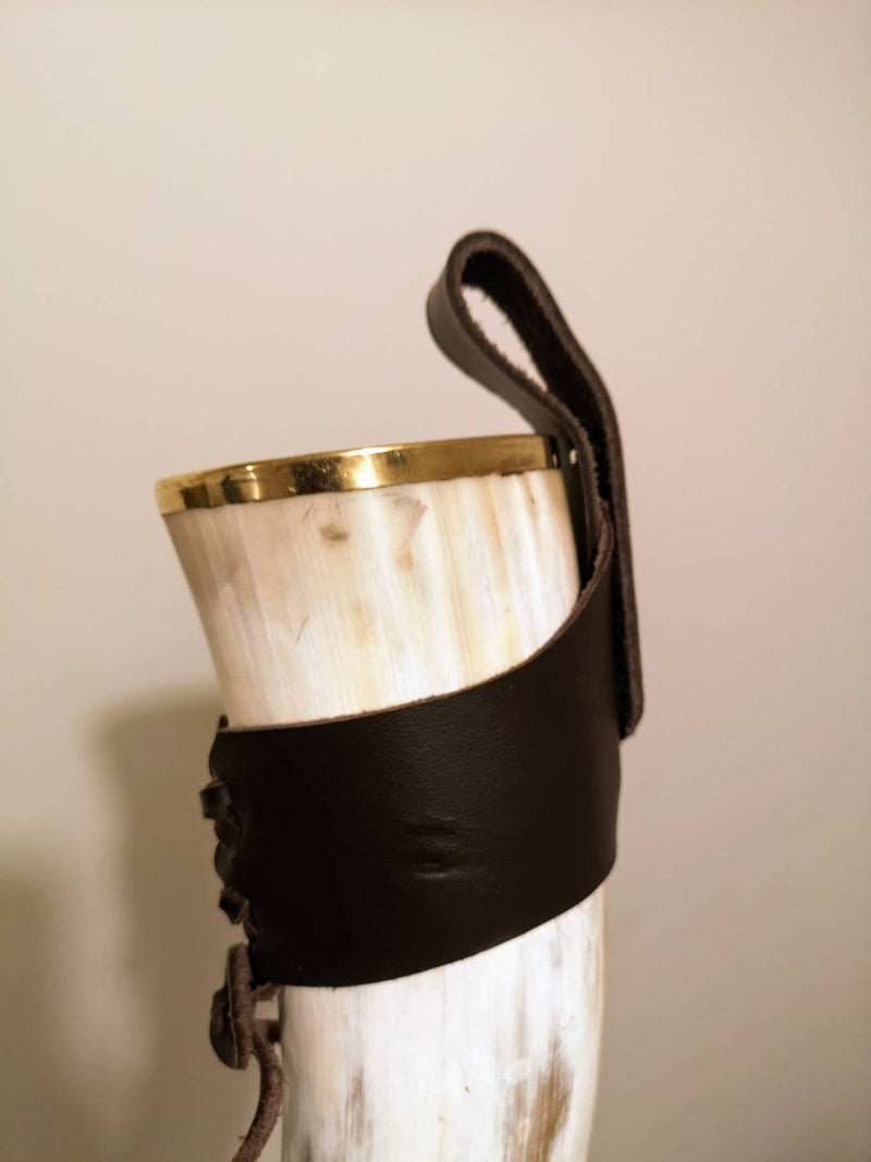VIKING DRINKING HORN with adjustable Leather strap, Perfect Groomsmen gift