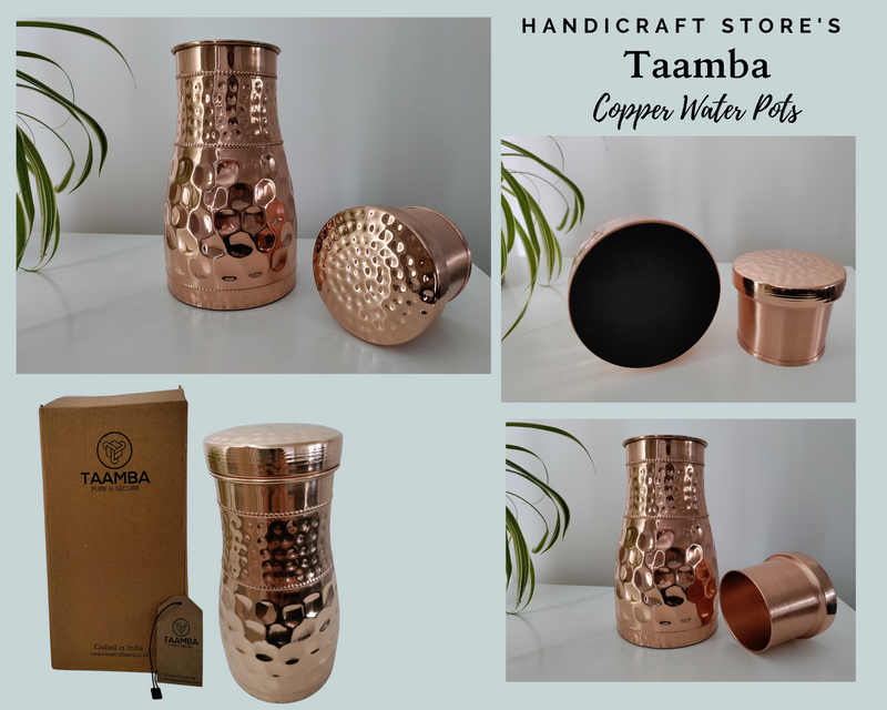 Pure Copper Pot with removable lid, Hammered copper carafe, Health Benefits