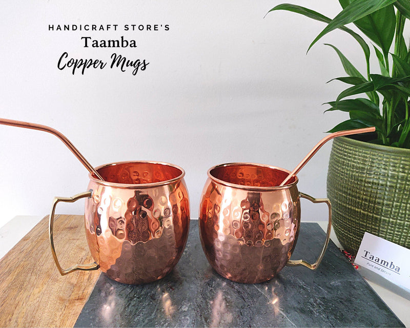 Pure Copper Mugs with brass Handle - Hammered Finish, Anniversary, Birthday gift
