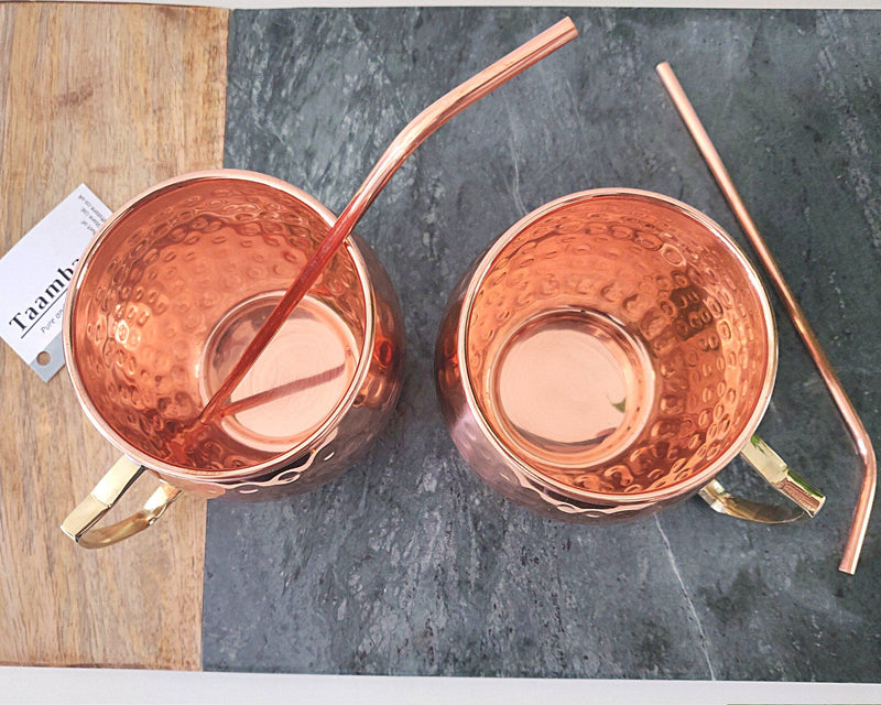 Pure Copper Mugs with brass Handle - Hammered Finish, Anniversary, Birthday gift