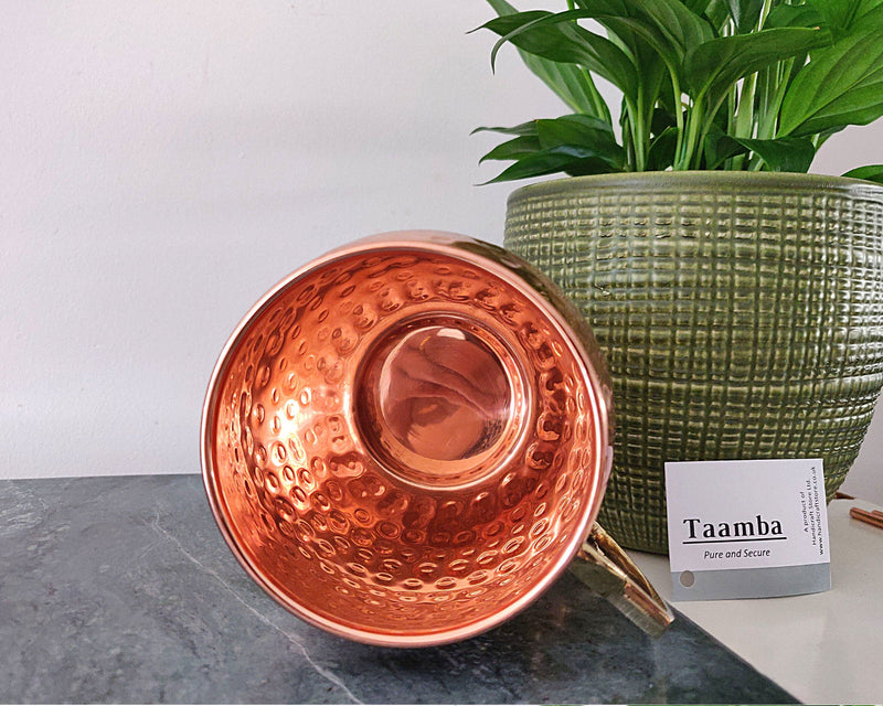 Pure Copper Mugs with brass Handle - Hammered Finish, Anniversary, Birthday gift