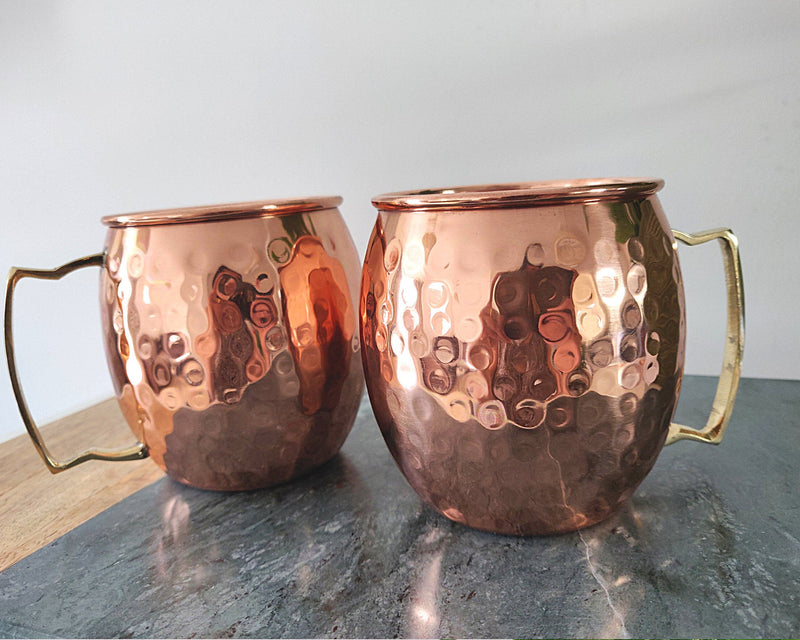 Pure Copper Mugs with brass Handle - Hammered Finish, Anniversary, Birthday gift