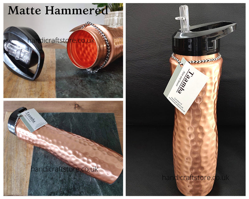 Pure Copper Water Bottle with sipper, Ideal for Gym and outdoors