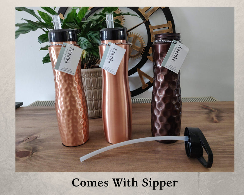 Pure Copper Water Bottle with sipper, Ideal for Gym and outdoors