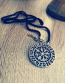 Norse Symbol Viking Vegvisir, Viking Compass Rune Circle amulet pendant necklace