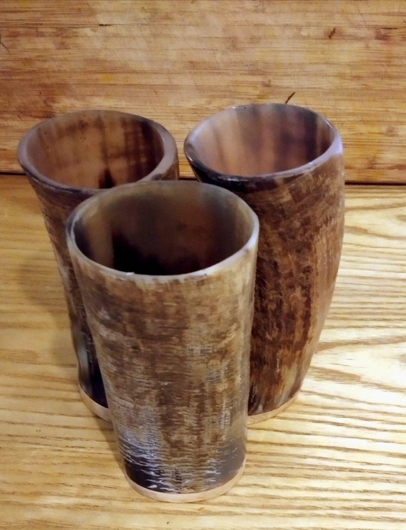 Set Of 4 Small Natural Ox Horn Viking Drinking Mug Cups