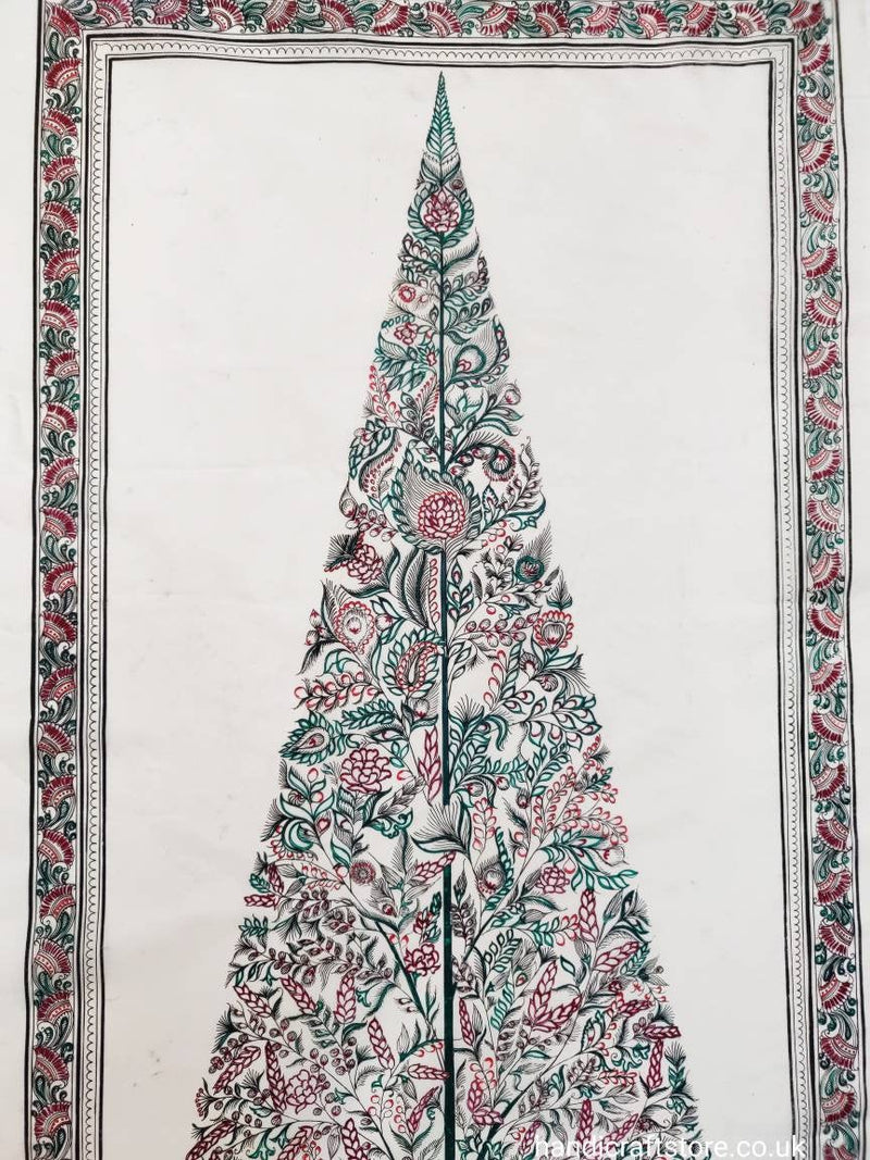 Indian Hand Made Pattachitra Painting on Tussar Silk Cloth Unframed Famous Indian Tradional Art - Tree Of Life