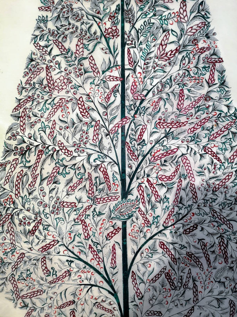 Indian Hand Made Pattachitra Painting on Tussar Silk Cloth Unframed Famous Indian Tradional Art - Tree Of Life