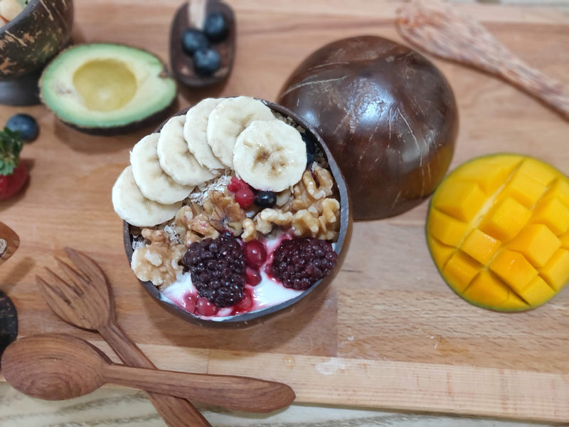 Set of 2 Handmade Coconut Bowls with Spoons, vegan, organic, sustainable, gifts