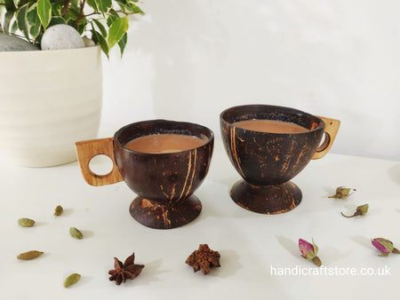 Handmade Coconut Tea Cup Set – Eco-Friendly Coconut Cups Gift Set | Vegan Christmas Gift