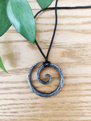 Viking Celtic Spiral Pendant Necklace, Hand-Forged Iron Style Adjustable Cord