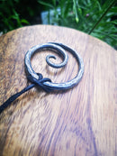 Viking Celtic Spiral Pendant Necklace, Hand-Forged Iron Style Adjustable Cord