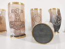Engraved Ox Horn Viking Drinking Mug, Horn cup with brass top & bottom