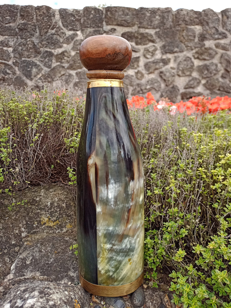 Real Ox Horn Viking Drinking Bottles, Horn bottle with Wooden lid