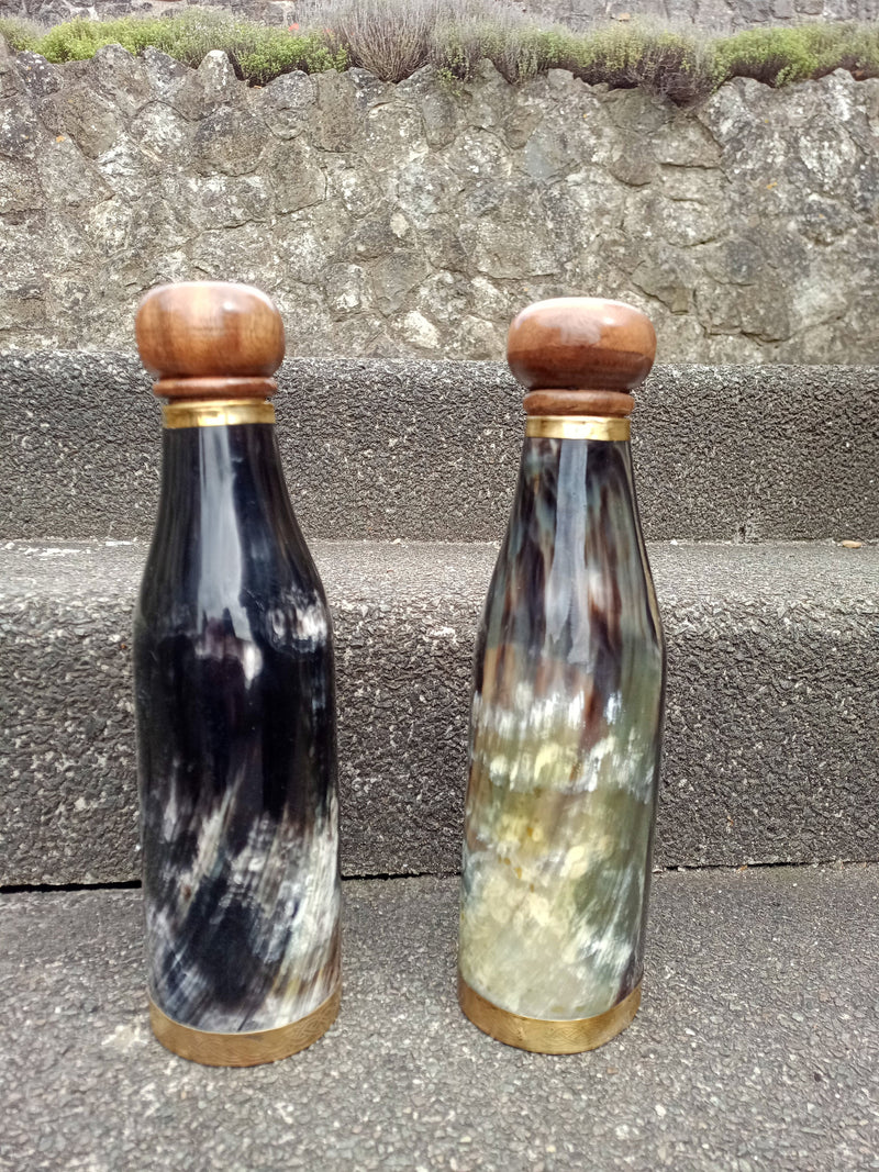 Real Ox Horn Viking Drinking Bottles, Horn bottle with Wooden lid
