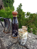 Real Ox Horn Viking Drinking Bottles, Horn bottle with Wooden lid