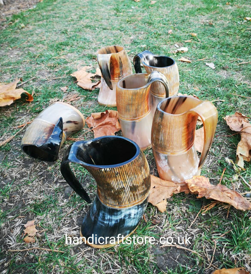 Viking Horn Mug Set, Horn Tankard Set, Ox Horn Mug, Burnt effect