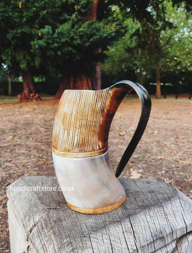 Viking Horn Mug Set, Horn Tankard Set, Ox Horn Mug, Burnt effect
