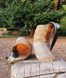 Viking Horn Mug Set, Horn Tankard Set, Ox Horn Mug, Burnt effect