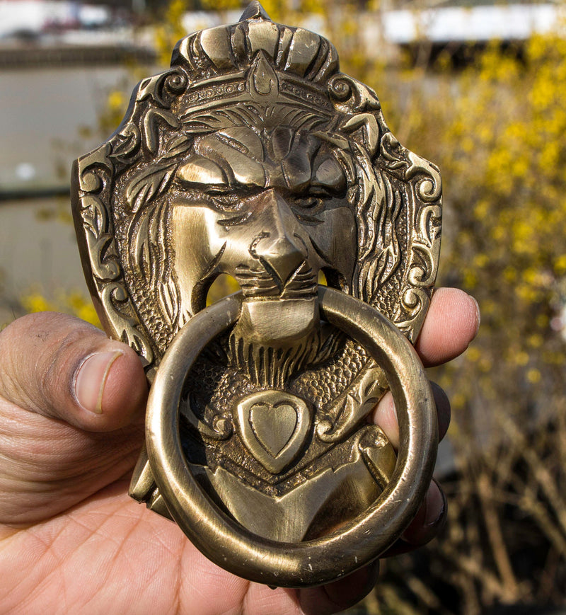 Aged Handmade Victorian Lion Brass Door Knocker