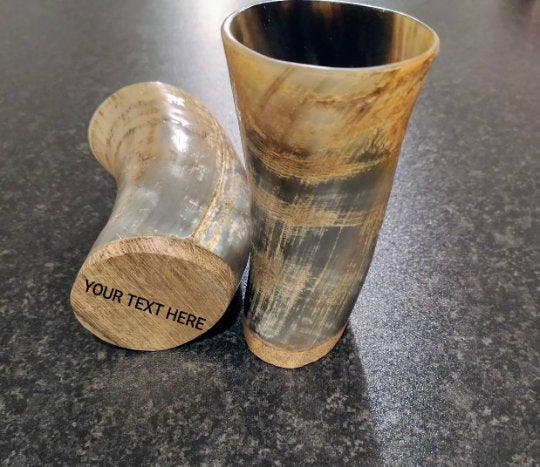 Personalised on horn Natural Finish Ox Horn Viking Drinking Cup