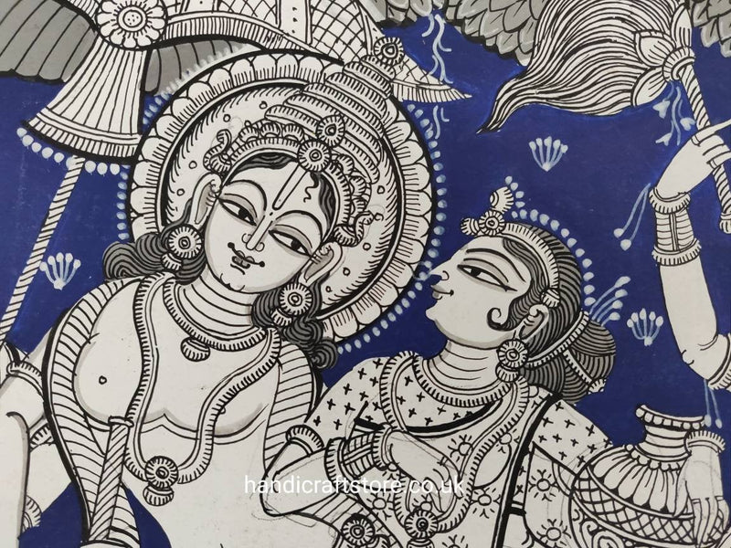 Indian Hand Made Pattachitra Painting on Tussar Silk Cloth Unframed Famous Indian Tradional Art - Krisna Radha