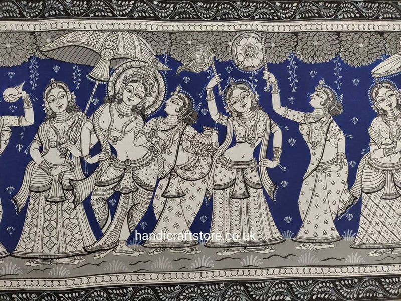 Indian Hand Made Pattachitra Painting on Tussar Silk Cloth Unframed Famous Indian Tradional Art - Krisna Radha