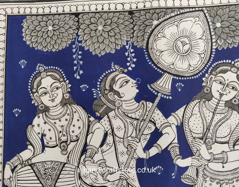 Indian Hand Made Pattachitra Painting on Tussar Silk Cloth Unframed Famous Indian Tradional Art - Krisna Radha