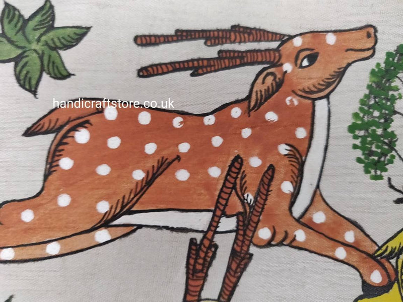Indian Hand Made Pattachitra Painting on Tussar Cloth Unframed Famous Indian Traditional Art - Deer