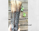 Hand Carved Odin Slaying Dragon Viking Drinking Horn(13"-15") with Iron Stand, Large