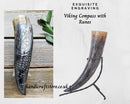 Hand Carved Large Viking Drinking Horn with Iron Stand - Viking Compass