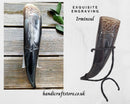 Hand Carved Viking Drinking Horn with Iron Stand - Irminsul
