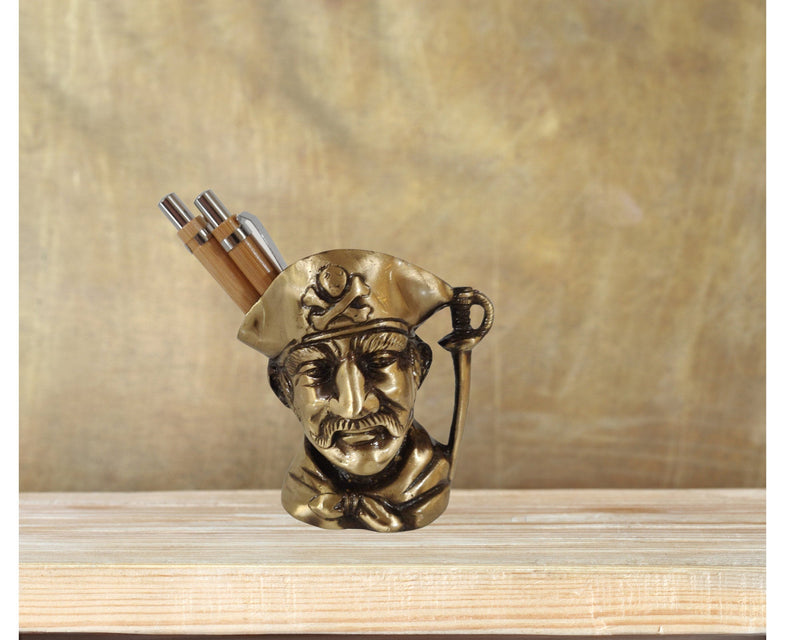 Pirate Head Pen Stand - Unique Gifts, Brass Pirate Head Pen Stand