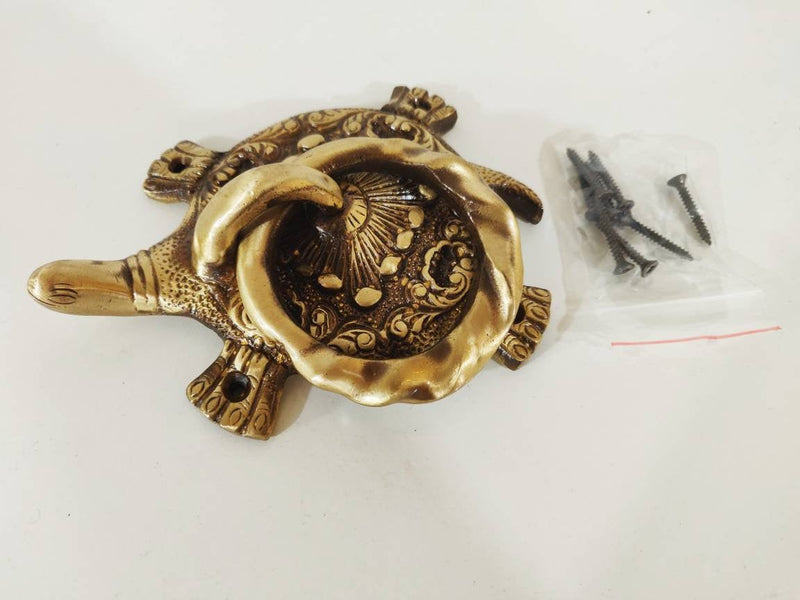 Aged Handmade Turtle Brass Door Knocker, Brass Tortoise door knocker