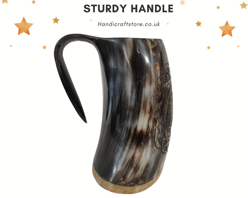 Personalised Handcarved Viking Drinking Horn Mug/Tankard, Fenrir Wolf