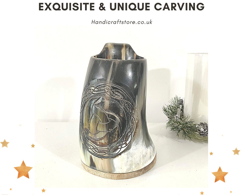 Hand Carved Viking Drinking Horn Mug/Tankard, Odin's Horn