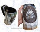 Handmade Carved Viking Drinking Horn Mug/Tankard, Viking Valknut