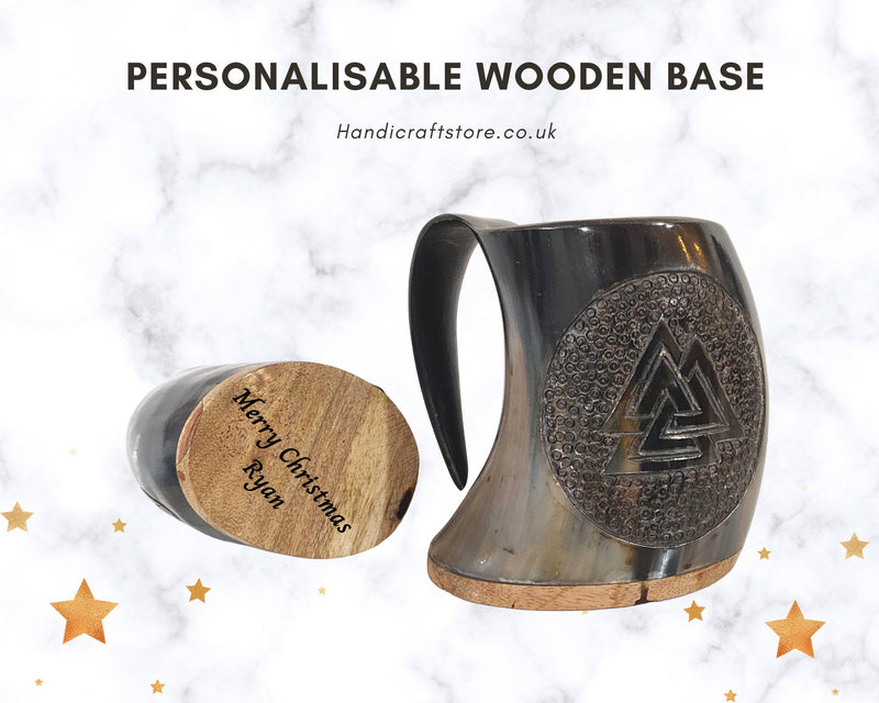 Handmade Carved Viking Drinking Horn Mug/Tankard, Viking Valknut