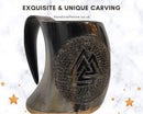 Handmade Carved Viking Drinking Horn Mug/Tankard, Viking Valknut