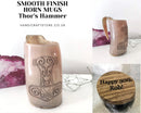 Real Horn mug, Personalized Viking Horn Mug - Thor's Hammer, Polished Mug