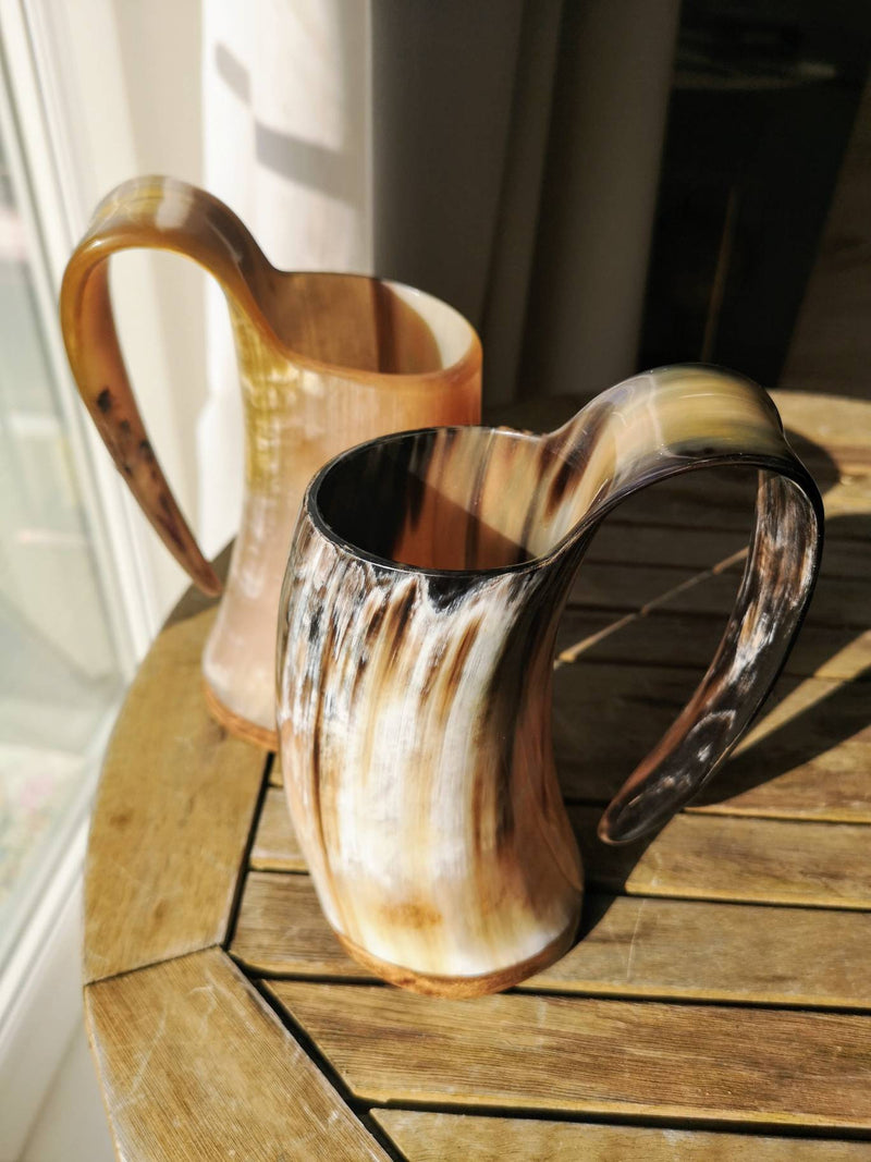 Real Horn mug, Personalized Viking Horn Mug - Thor's Hammer, Polished Mug