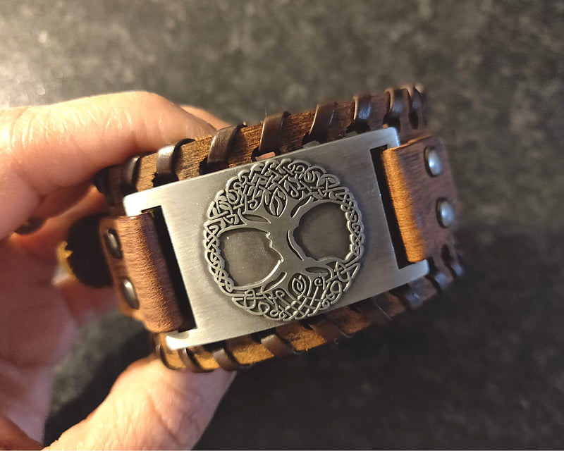 Viking Tree of Life Wristband Nordic Symbol Brown Leather Bracelet, Gift for Him, Men's Bracelet