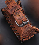 Viking Wristband With Runes, Valknut Wristband, Brown Leather Bracelet