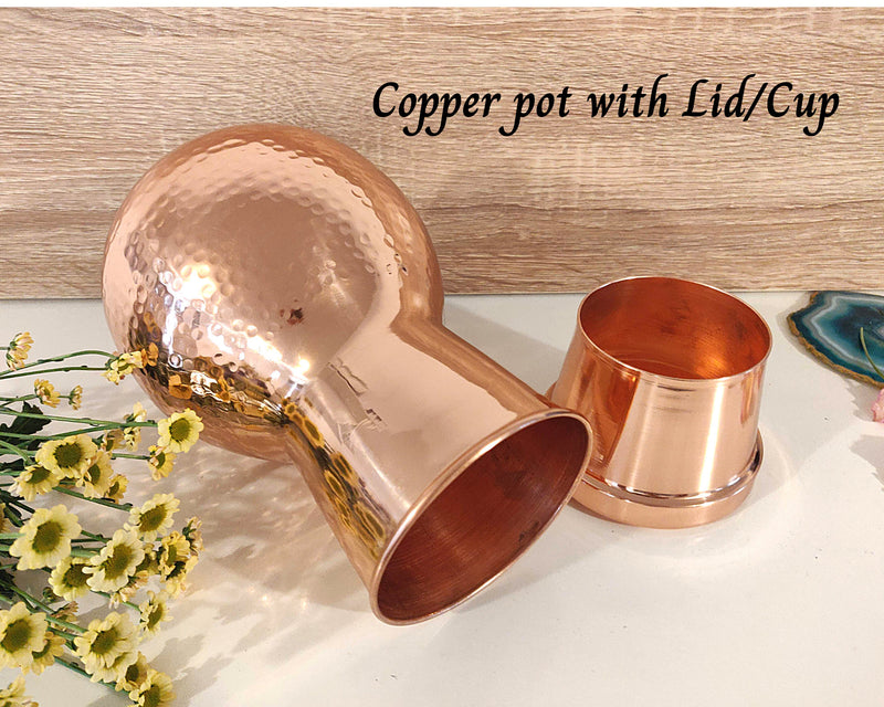 Copper Water Pot, Bulb design hammered Copper Water Pot with cup