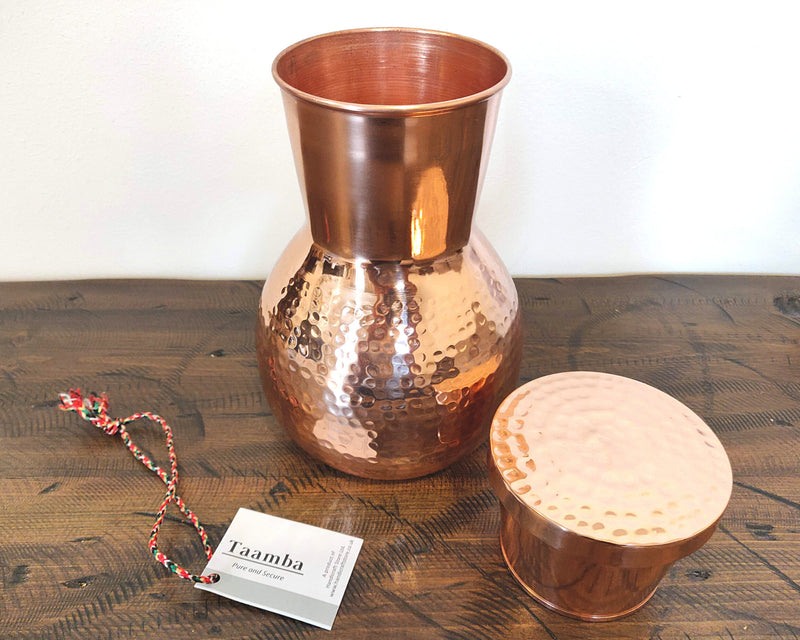 Copper Water Pot, Bulb design hammered Copper Water Pot with cup