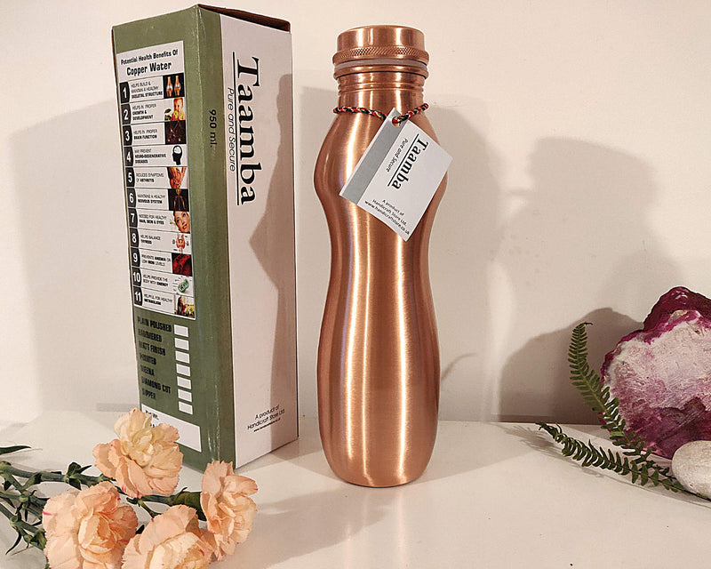 Matte Curve Copper Water Bottle - Matte finish, Curve Style, Modern copper flask